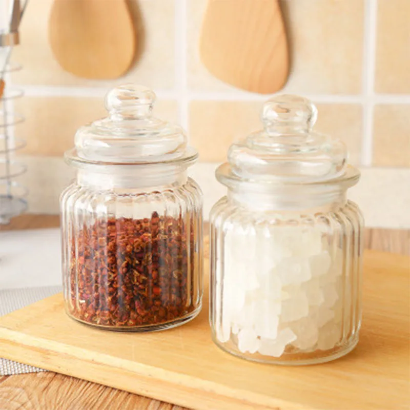 

Creative Glass Sealed Bottle And Modern Home Living Kitchen Vertical Stripes Food Seasoning Tea Jam Sundries Bottle Storage Tank