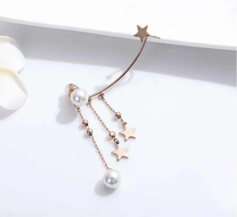 

Exaggerated jewelry long section pearl five-pointed star earrings conjoined ear bone clip AB ear accessories