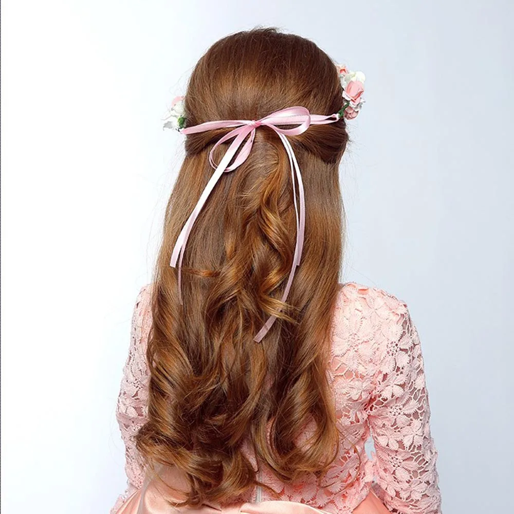 1 предмет Мода для девочек в богемном стиле розовое повязка, ободок для волос с цветами+ браслет корона с цветочным принтом повязка-венок пляжные Головные уборы орнамент