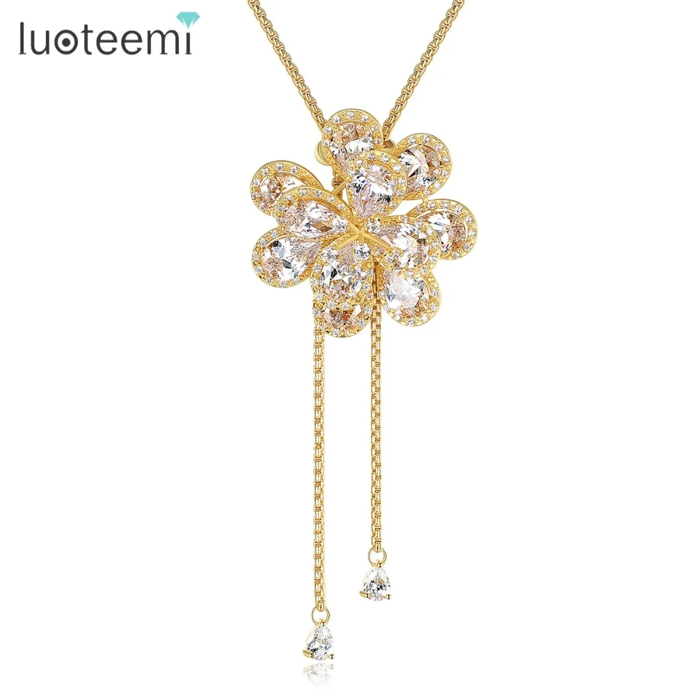 

LUOTEEMI New Arrival Big Flower Movable Pendant Necklaces for Women Female Long Winter Sweater Chain Party Accessories