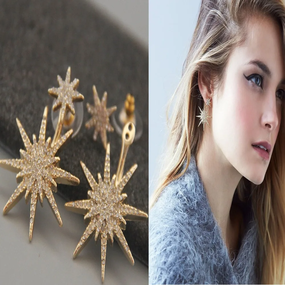 1 шт. Для женщин Леди Кристалл Rhinestone мотаться Золотая Звезда уха Стад Серьги