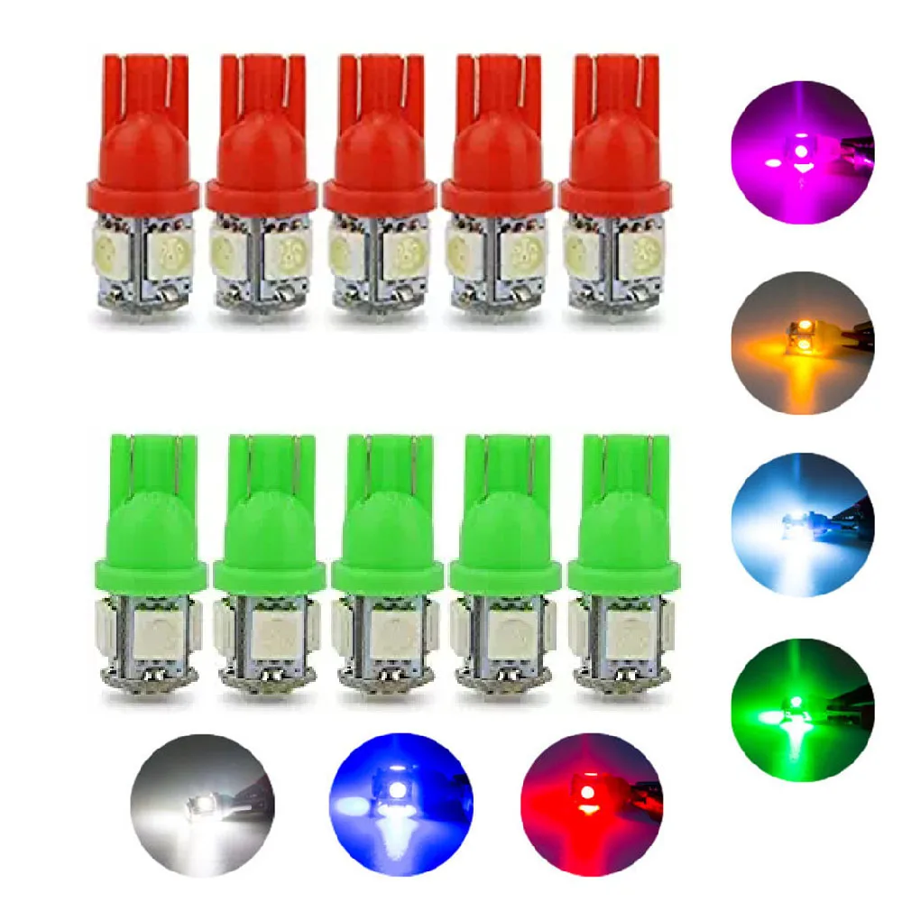 

20pcs T10 5050 5SMD LED t10 194 168 W5W Car Side Wedge Tail Light Lamp Bulb white yellow red blue green pink