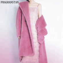 Зимнее женское плюшевое пальто из искусственного меха, одноцветное, плюс размер, теплое длинное меховое пальто, женская верхняя одежда с отворотом, брендовая Толстая пушистая куртка Y645