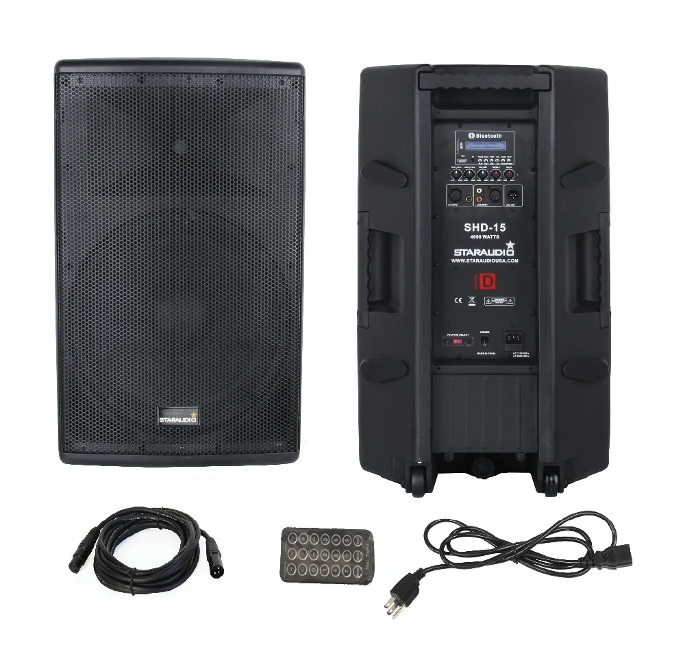 

STARAUDIO 2X 15 Inch 4000 W Pro PA DJ Powered/Active Audio SD Bluetooth Speakers W/ 1 Cable SHD-15