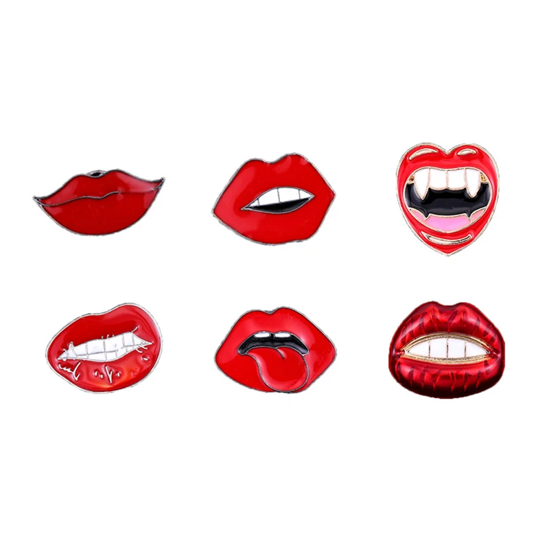 

Hot 6 Style Cartoon Sexy Red Lip Tongue Brooch Pins Button Jeans Bag Enamel Pin Badge Decoration Gift Brooches For Women Jewelry