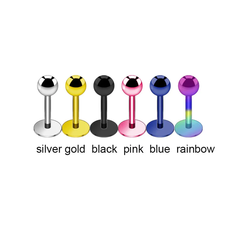 2Pcs Titanium Steel Labret Lip Piercing Bar Cartilage Earrings 6mm 8mm Silver Black Gold Blue Pink Rainbow 16G Body Jewelry Punk3