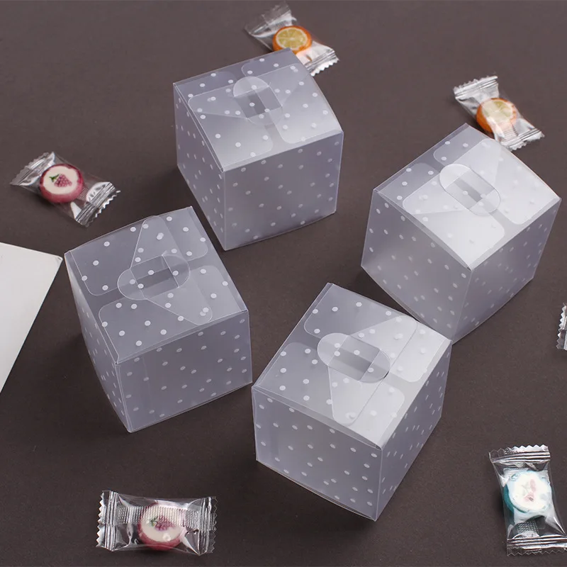 20 шт. квадратная ПВХ прозрачная пластиковая подарочная коробка для конфет в горошек Boite Dragees De Mariage, подарочные пакеты для свадебной вечеринки, упаковка для торта и шоколада