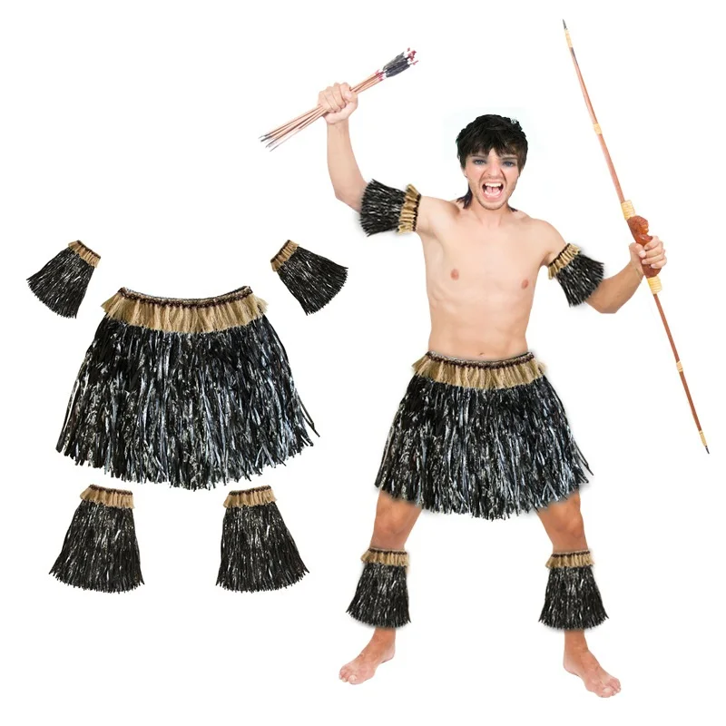 Юбка с гавайской травой костюм из пяти частей эластичный рукав ноги покрытие травы юбки танец хула костюм пляжный фестиваль вечерние украшения