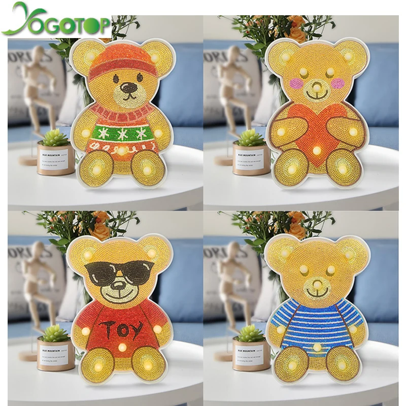 

LED Decor Light DIY Full Drill Diamond Painting Light Bedroom Night Lamp Home Desk Decor 4 Color bear Animal Night Lamp