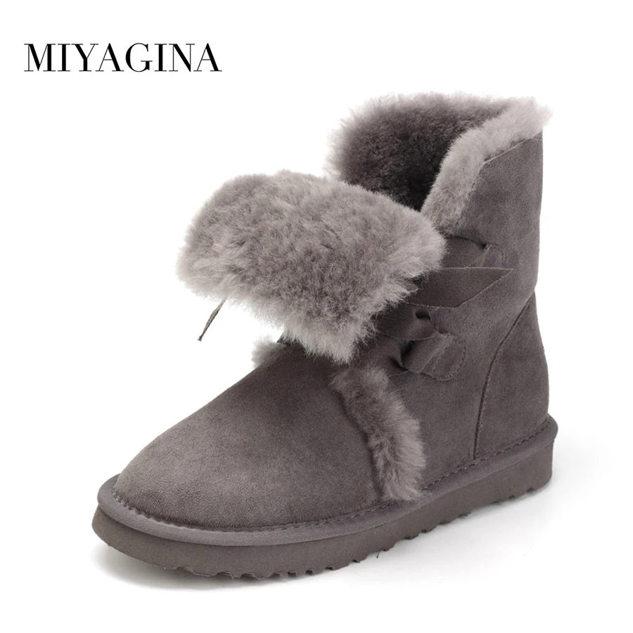 

MIYAGINA New Fashion Women Snow Boots Genuine Sheepskin Leather Snow Boots Natural Fur Winter Boots Warm Wool Women Boots