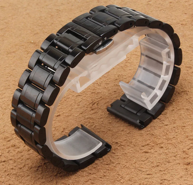 ФОТО Black Stainless steel Watchband solid links width 18mm 20mm 22mm 24mm 26mm 28mm 30mm metal wristwatches band accessories hot