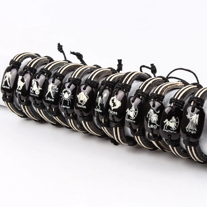 12 Pcs Wholesale Mix Styles Leather resin fashion constellation bracelet Men's Women's Jewelry Party Gifts
