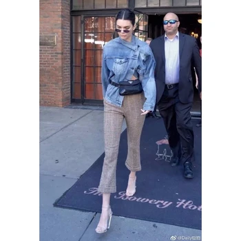 2018 Spring Kendall Jenner Streetwear Fashion Jeans Jacket Oblique Buckle Irregular Design Washed Denim Jacket Coat Female