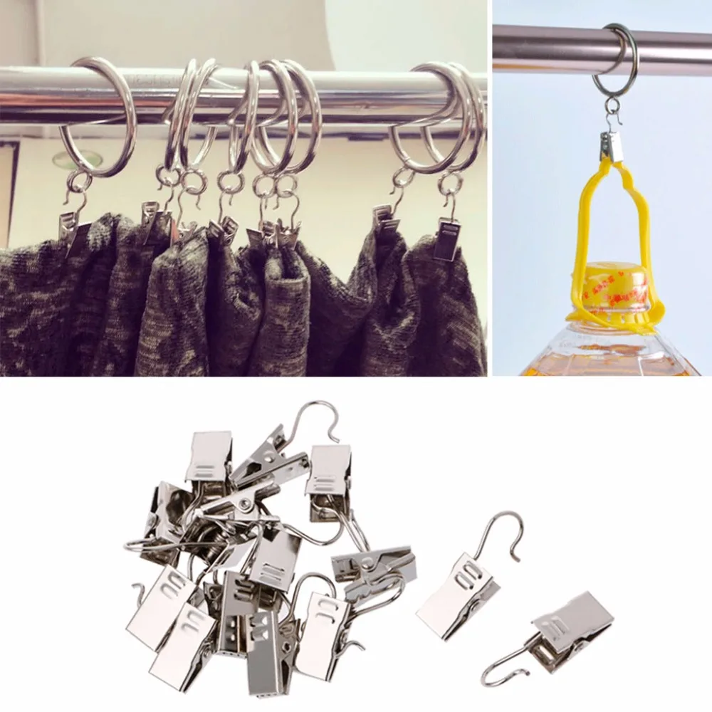 15Pcs Metal Heavy Duty Curtain Clips Shower Curtain Strong Grip Hooks Socks Clincher Press Easy