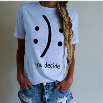 

Women Spring Trend personality color Street smiley text fun Print Shirt Summer blouse lady smile Shirt cotton Tops