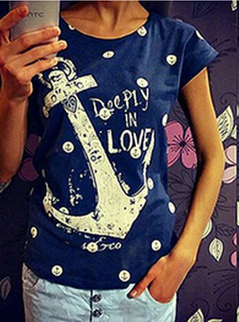 

Mr.nut summer new blue and white anchor pattern loose large version T-shirt