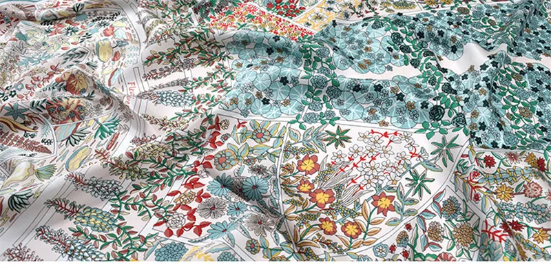 POBING натуральный шелковый шарф женский дворцовый сад с принтом квадратные шарфы лучшее качество ручная работа большой платок Женская бандана 110 см