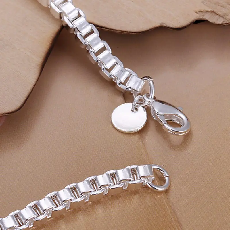 Тонкий летний стиль 925 стерлингового серебра браслет 925 браслеты из стерлингового серебра ювелирные изделия бижутерия коробка цепи браслеты для женщин и мужчин, SB079