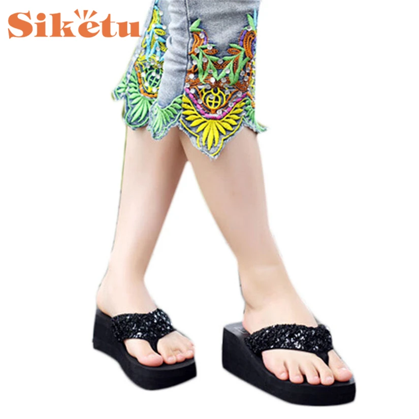 

siketu Charming NiceNew Fashion Women Sandal Platform Wedges drop ship beach Flip Flops Home Sequins Jn12