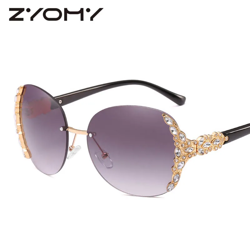

ZYOMY Big Frame Luxury Female Eyewear UV400 Rimless Classic Brand Diamond Women Sunglasses Oversized Sun Glasses 2018 Fashion