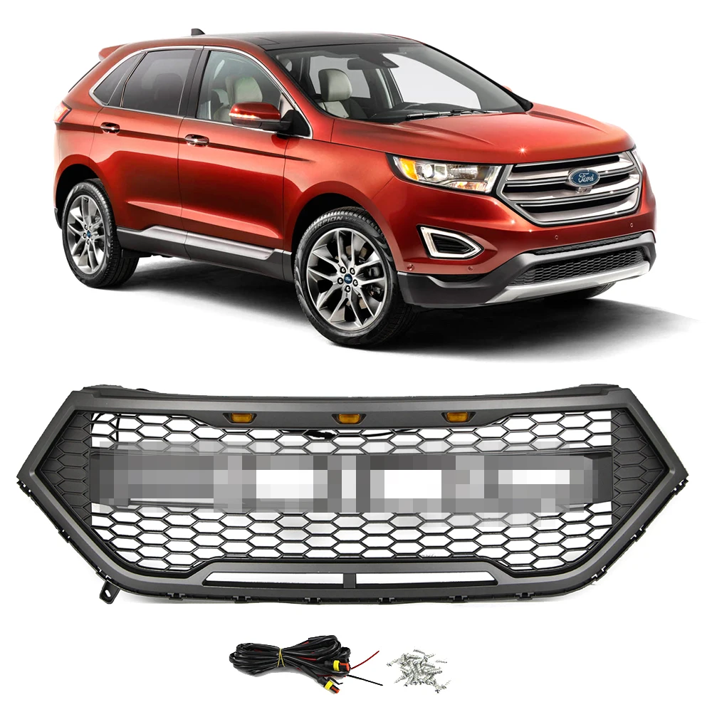 Special Price Front Bumper Grille for Ford Edge 2015 2016 2017 2018 Gray Grill Raptor Style Honeycomb Mesh With LED Light