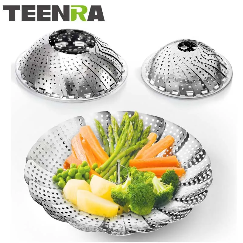 TEENRA 1Pcs 9/10.5 inch Stainless Steel Folding Vegetable Steamer