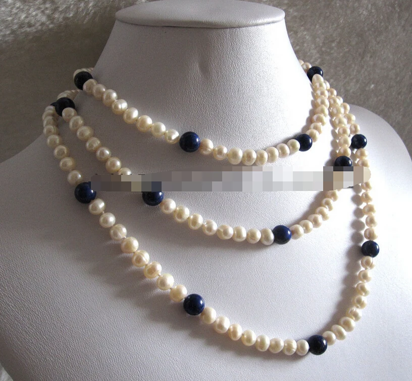 

0812 White Pearl Lapis Lazuli Freshwater Pearl Necklace
