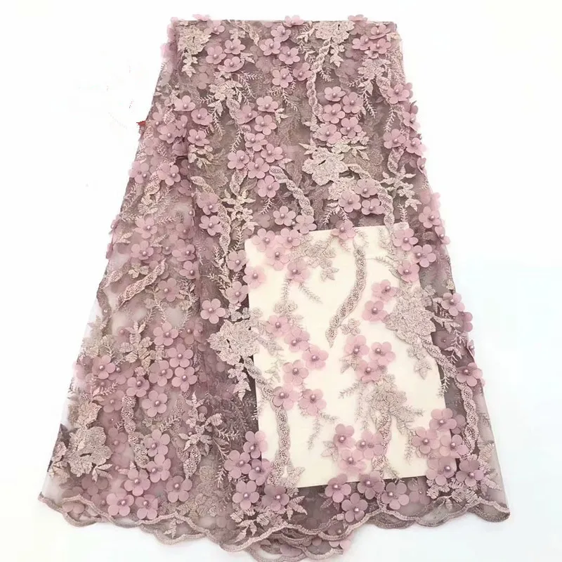 

Beautifical Lavender African Lace Fabric High Quality Nigerian Lace 3D Flowers With beads Embroidered Tulle Fabric dp1-159