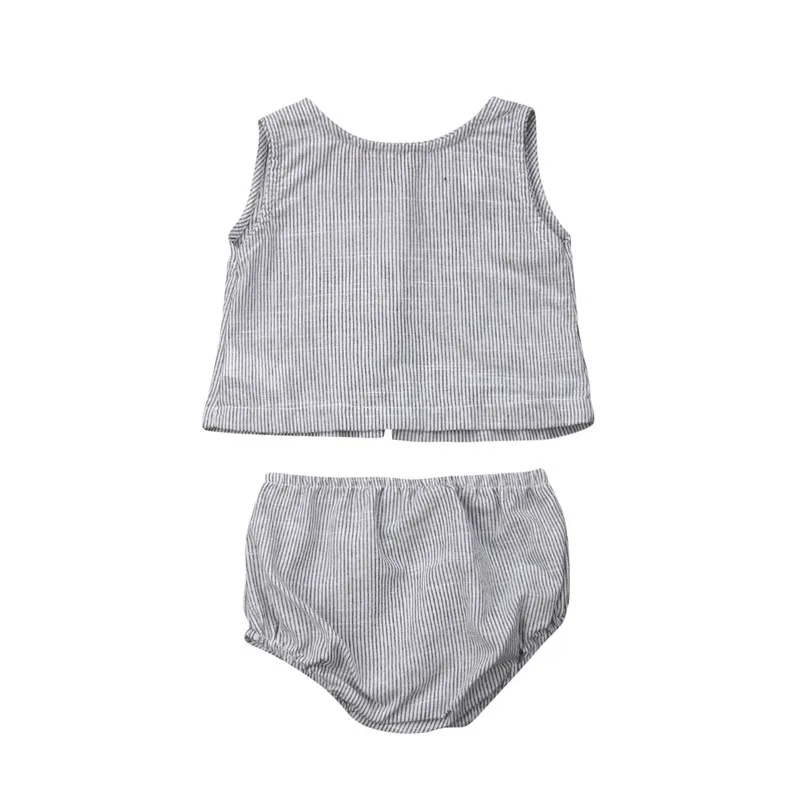 Повседневный летний набор одежды в полоску для новорожденных девочек 0-18 месяцев, майка без рукавов, шорты с эластичной резинкой на талии, комплекты для девочек 0-18 месяцев - Цвет: Серый