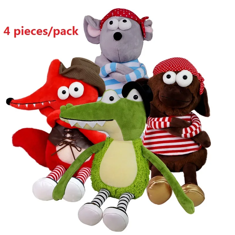 

2019 New Cap Fox Headband Mouse Monkey Crocodile Cool Series Style Plush Toy 35cm 4pcs/pack Wholesale Chirstmas Present
