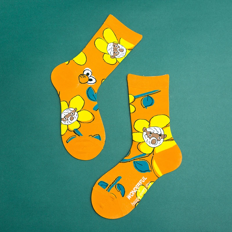 Модные женские носки унисекс Harajuku, цветные хлопковые носки для мужчин, 1 пара - Цвет: CH8101-Yellow