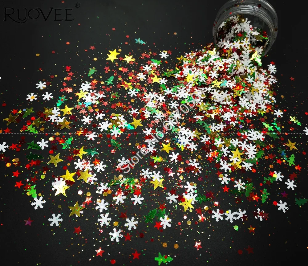 

008# Mix Sizes Colorful Christmas Glitter with Shining Nail Glitter Shape for Glitter Craft Makeup Facepainting Art Decoration