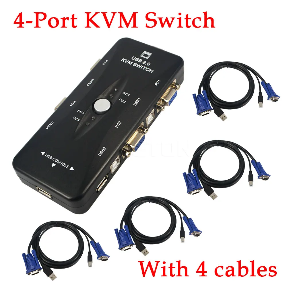 1set 4 KVM Switch Cables+ Hub 4 Port USB 2.0 KVM VGA/SVGA