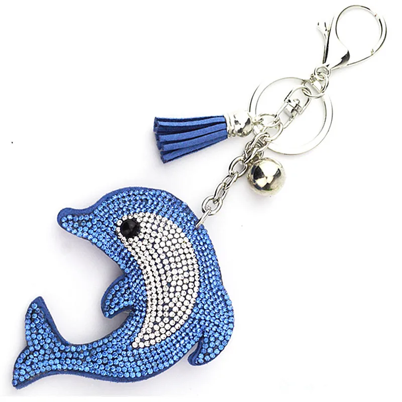 Mix Colors Cute Dolphin Keychain Rhinestone Crystal Keyring Car Key