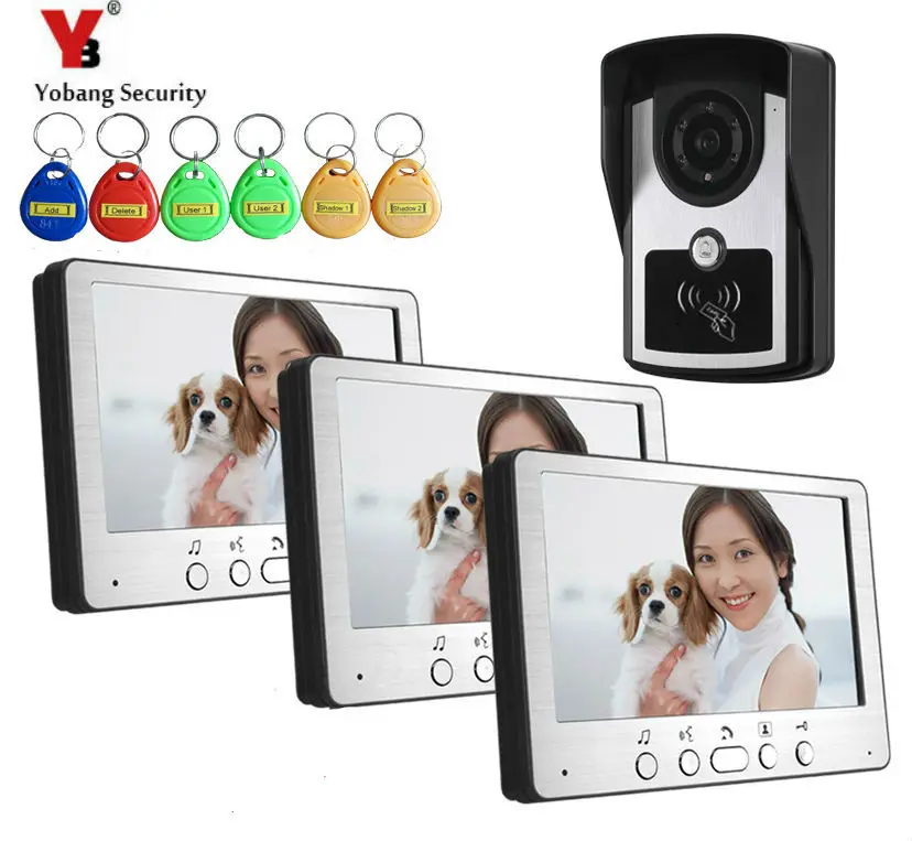 

YobangSecurity Video Doorbell 7 Inches Video Door phone Door Entry System with Key 1 Camera & 3 Monitor