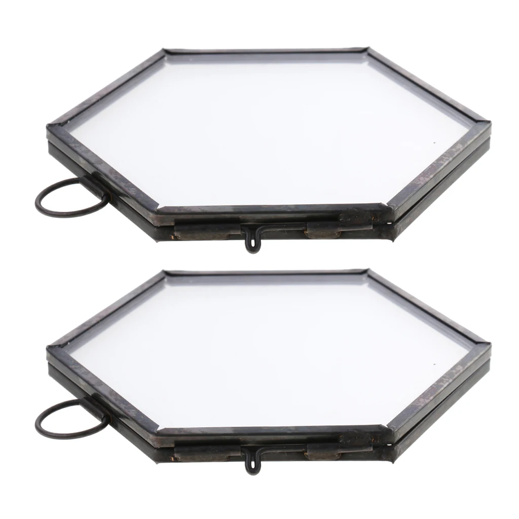 Pack of 2, Metal Glass Photo Picture Frame Wall Hanging Photo Frame Postcard Flower Display Home Decor Collection Craft