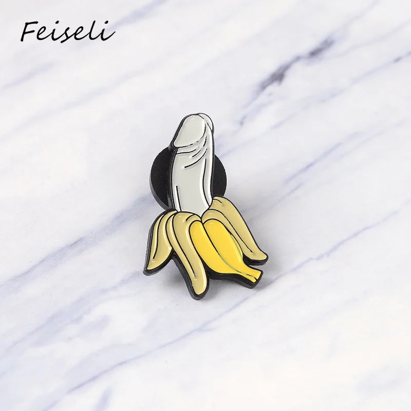 Feiseli Creative Funny Dick Banana Shape Brooch Pins Hot Sale Denim T Shirt Metal Badge Fashion Jewelry Gift For Friends