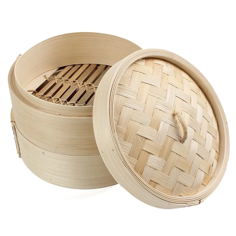 

2 Tier 8 inch Bamboo Steamer Dim Sum Basket Rice Pasta Cooker Set with Lid