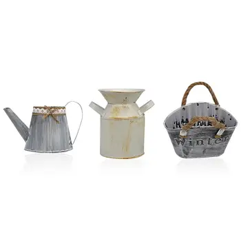

Vintage Iron Flower Pot Bucket Storage Barrel Simulated Garden Flower Pot Vase Succulent Plant Barrel Home Decor
