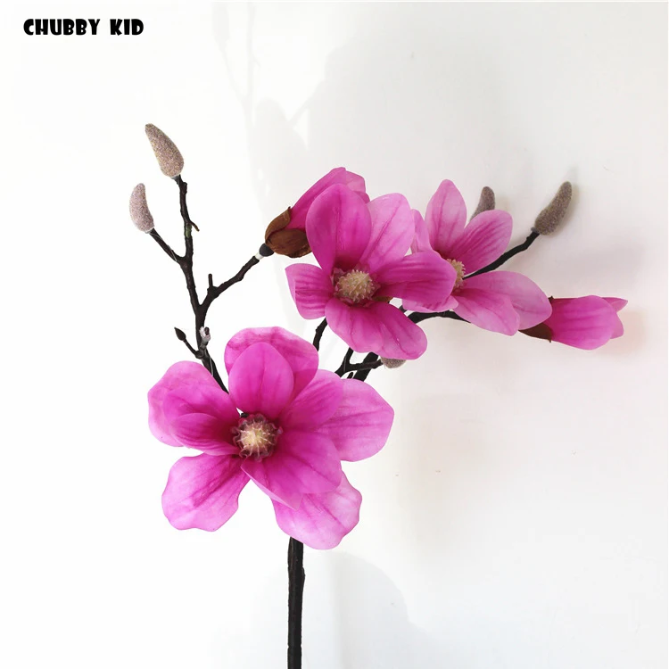 

12pcs/lot ! Wholesale 5 heads Real touch high simulation Magnolia Hi-Q decorative artificial Silicone flower hand felt magnolias