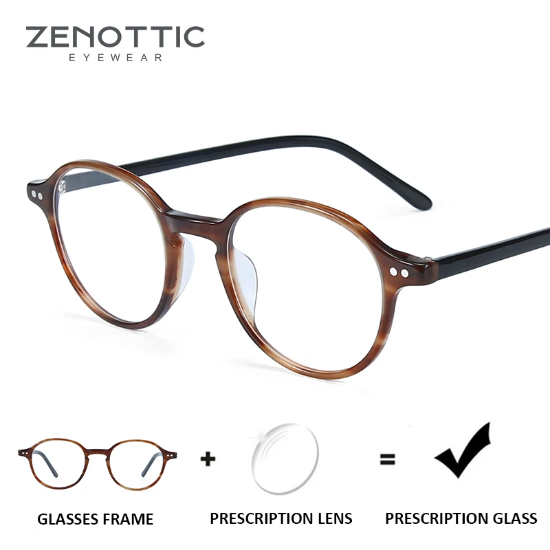 Zenottic Tortoise Acetate Prescription Glasses Women Round Optical Myopia Eyeglasses Retro Anti