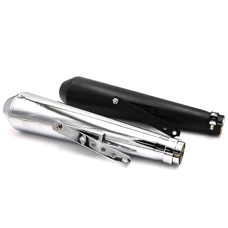 

Motorcycle Cafe Racer Exhaust Pipe with Sliding Bracket Matte Black Silver Universal