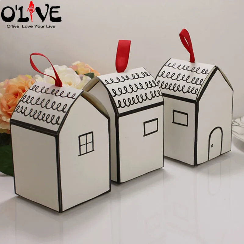 Подарочная коробка в форме домика ручной росписи 10 шт. свадебные сувениры и