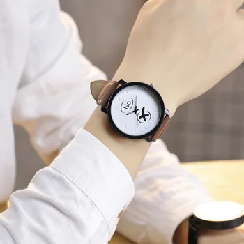 

Men Women Watches PU Leather Strap Round Dial Wristwatch Lovers Couple Casual Quartz Watch LL@17