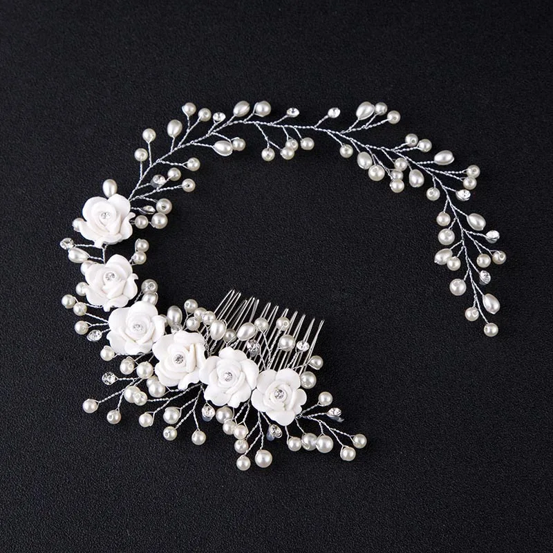 

Wedding Bridal Hair Accessories Crystal Flowers Imitation Pearl Hair Comb/Pin for Women Girl M8694