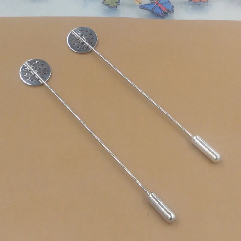 

10pcs/lot Rhodium Brooch Base Blank 12mm Flat Cabochon Settings Tray Hat Pins Brooch Lapel Pin Base For DIY Jewelry Making