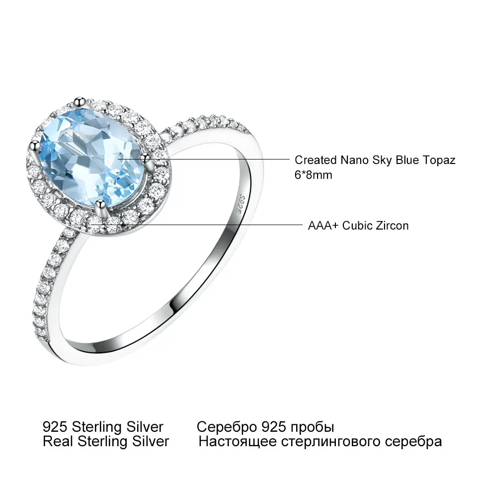 UMCHO Sky Blue Topaz Gemstone Rings For Women Genuine 925 Sterling Silver Ring Oval Romantic Gift Luxury Engagement Jewelry
