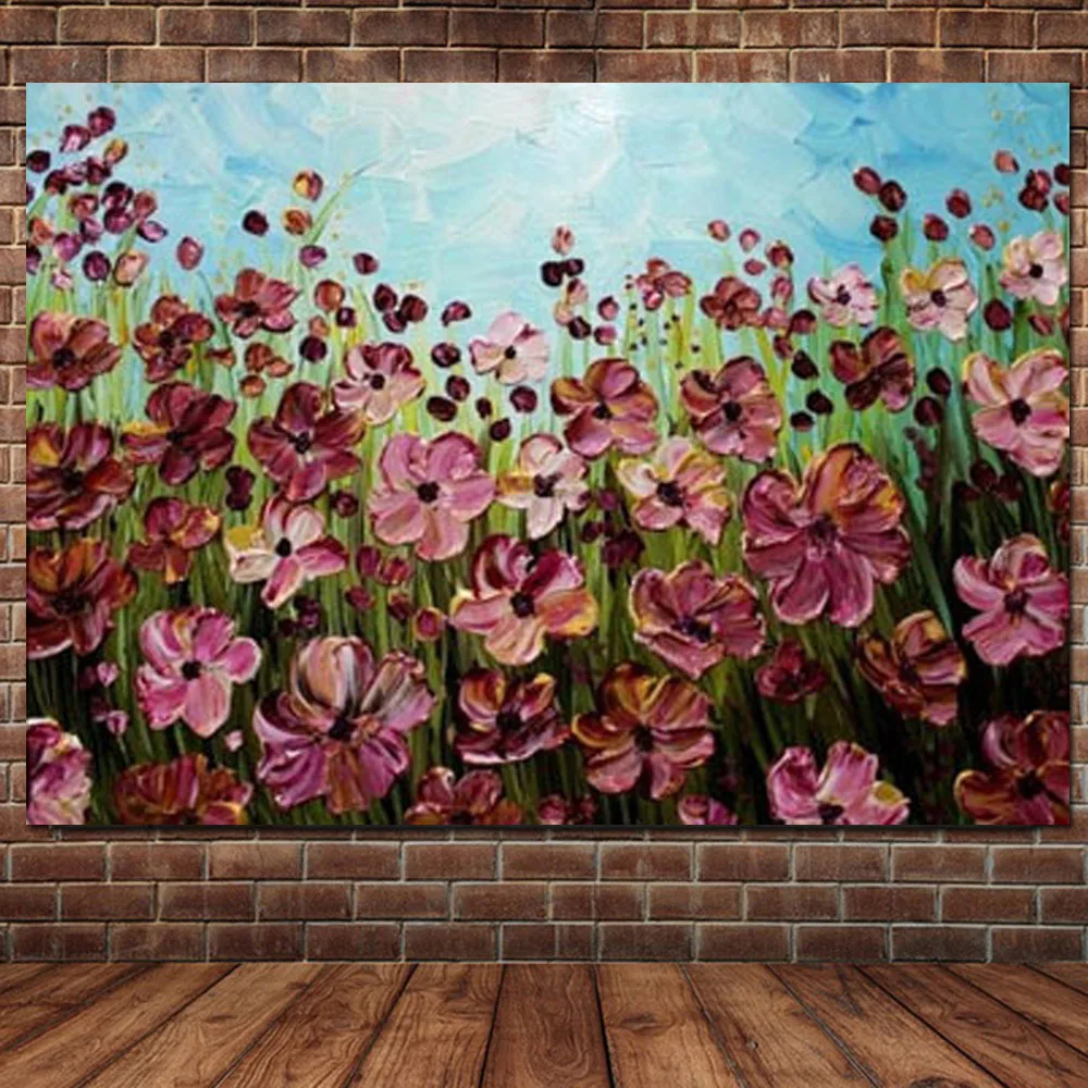 

Hand Painted Thick Impasto Purple Flower Canvas Oil Painting Purple Flower Wall Picture Living Room Bedroom Home Wall Decor Art