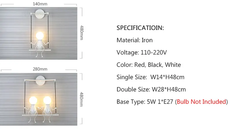 Modern Creative LED Wall Light E27 Black White Red Wall Lamp Sconce Home Fixtures For Children's Room Living Room Bedroom 110-220V (1)