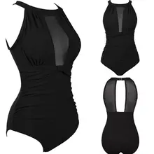 Женский купальник бикини пуш-ап с открытой спиной и сеткой, Цельный купальник, купальный костюм, большие размеры